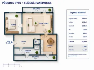 Pronájem bytu 2+1, Praha - Dejvice, Sušická, 59 m2