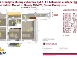 Pronájem bytu 3+1, České Budějovice - České Budějovice 2, J. Bendy, 79 m2
