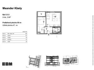 Prodej bytu 2+kk, Praha - Kbely, K Vinoři, 50 m2