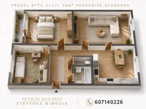 Prodej bytu 3+1, Pardubice, Bartoňova, 75 m2