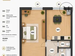 Pronájem bytu 2+kk, České Budějovice, Křižíkova, 40 m2