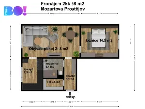Pronájem bytu 2+kk, Prostějov, Mozartova, 58 m2