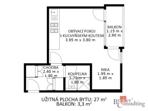 Pronájem bytu 1+kk, Brno - Jundrov, Veslařská, 27 m2