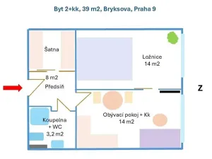 Pronájem bytu 2+kk, Praha - Černý Most, Bryksova, 39 m2