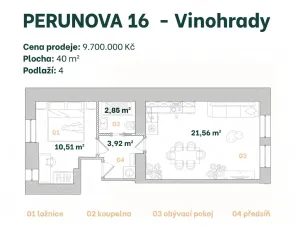 Prodej bytu 2+kk, Praha - Vinohrady, Perunova, 40 m2