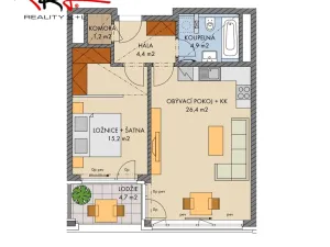 Pronájem bytu 2+kk, Praha, U Pergamenky, 59 m2