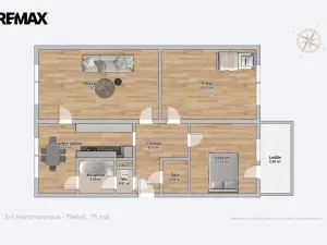 Prodej bytu 3+1, Třebíč - Horka-Domky, Hartmannova, 78 m2