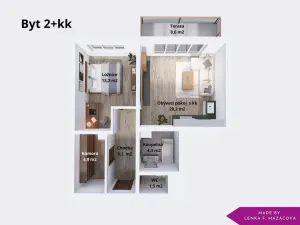 Pronájem bytu 2+kk, Olomouc - Slavonín, Topolová, 53 m2
