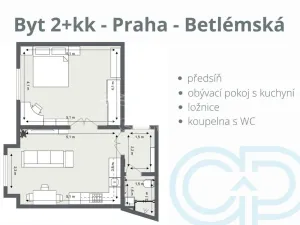 Pronájem bytu 2+kk, Praha - Staré Město, Betlémská, 48 m2