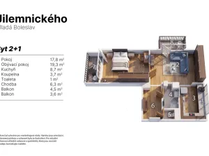 Prodej bytu 2+1, Mladá Boleslav, Jilemnického, 55 m2