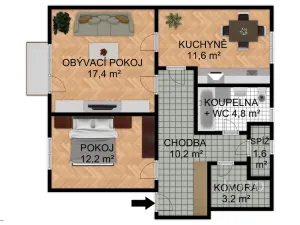 Pronájem bytu 2+1, Písek, Heritesova, 60 m2