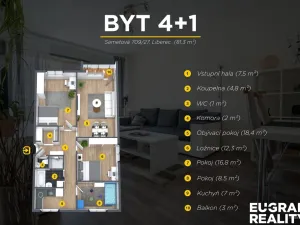 Prodej bytu 4+1, Liberec, 81 m2