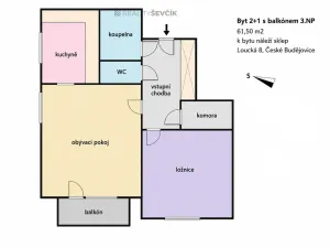 Pronájem bytu 2+1, České Budějovice - České Budějovice 2, Loucká, 61 m2