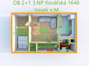 Prodej bytu 2+1, Veselí nad Moravou, Kovářská, 43 m2