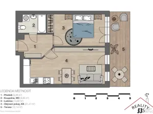 Pronájem bytu 2+kk, Praha - Kyje, Pelušková, 45 m2