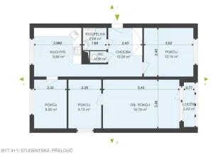 Prodej bytu 4+1, Přelouč, Studentská, 74 m2
