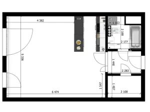 Pronájem bytu 1+kk, Praha - Prosek, Valečovská, 45 m2