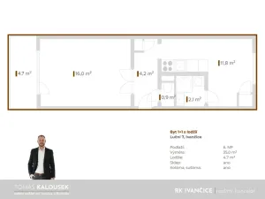 Pronájem bytu 1+1, Ivančice, Luční, 35 m2