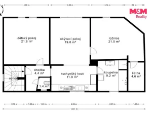 Prodej bytu 3+1, Milovice, Mírová, 93 m2