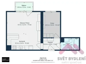 Pronájem bytu 2+kk, Praha - Krč, Tavolníková, 51 m2