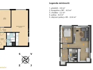 Pronájem bytu 2+kk, Beroun - Beroun-Město, Slapská, 43 m2