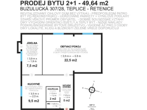 Prodej bytu 2+1, Teplice - Řetenice, Buzulucká, 49 m2