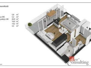 Pronájem bytu 2+kk, Pardubice - Ohrazenice, U Sportovní školy, 50 m2