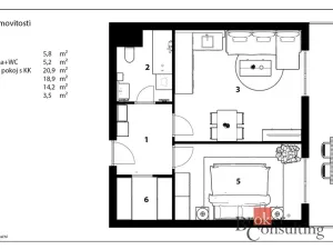 Pronájem bytu 2+kk, Pardubice - Ohrazenice, U Sportovní školy, 50 m2