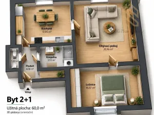 Pronájem bytu 2+1, Sulejovice, Kaplířova, 59 m2