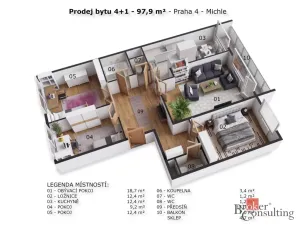 Prodej bytu 4+1, Praha - Michle, Ohradní, 86 m2