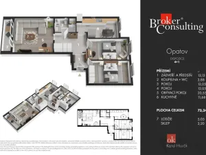 Prodej bytu 3+1, Praha - Chodov, Nad Opatovem, 73 m2