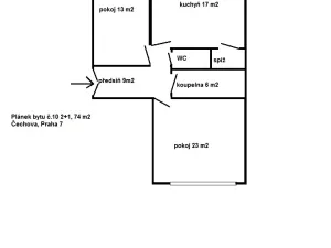 Pronájem bytu 2+1, Praha - Bubeneč, Čechova, 74 m2