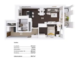 Prodej bytu 2+kk, Praha - Vysočany, Pod Harfou, 58 m2