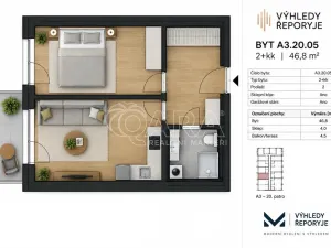 Pronájem bytu 2+kk, Praha - Řeporyje, Haenkeho, 47 m2