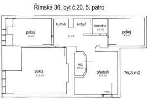 Pronájem bytu 3+kk, Praha - Vinohrady, Římská, 74 m2