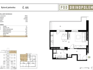 Pronájem bytu 1+kk, Praha - Břevnov, Pod Drinopolem, 41 m2