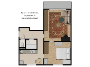 Pronájem bytu 2+1, Olomouc, Vojanova, 47 m2