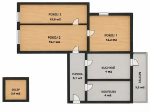 Prodej bytu 3+1, Blatná, Nerudova, 65 m2