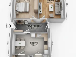 Pronájem bytu 2+1, Kostelec nad Orlicí, Tyršova, 54 m2