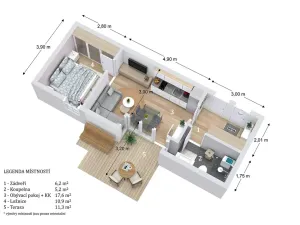 Pronájem bytu 2+kk, Brno, Březová, 39 m2