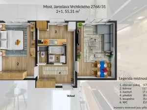 Pronájem bytu 2+1, Most, Jaroslava Vrchlického, 55 m2