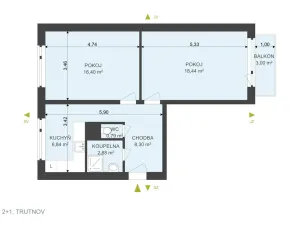 Pronájem bytu 2+1, Trutnov, Fialková, 58 m2