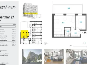 Pronájem bytu 2+kk, Brno, Hvězdová, 58 m2