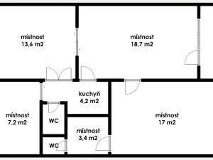 Pronájem kanceláře, Most, Obránců míru, 68 m2
