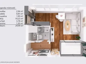 Prodej bytu 1+kk, Praha - Uhříněves, Na vysočině, 30 m2