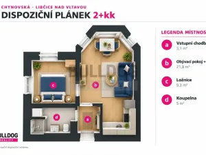 Pronájem bytu 2+kk, Libčice nad Vltavou, Chýnovská, 39 m2