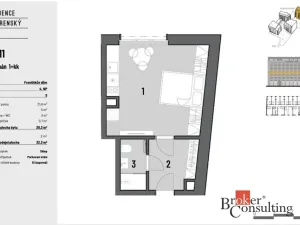 Pronájem bytu 1+kk, Brno - Zábrdovice, Bratislavská, 32 m2