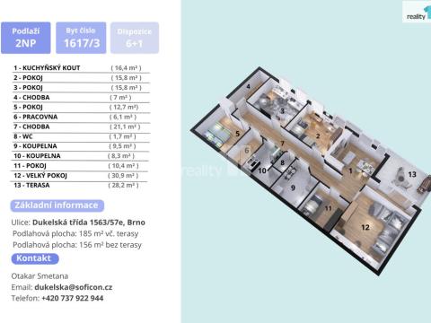 Pronájem bytu 6+kk a větší, Brno - Husovice, Dukelská třída, 156 m2
