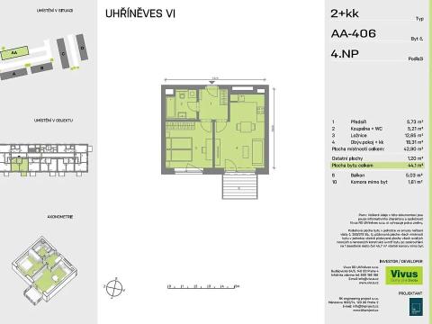 Prodej bytu 2+kk, Praha - Uhříněves, 46 m2