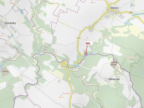 Dražba pozemku, Dešov, 1277 m2